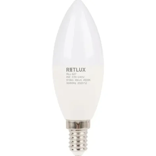 Retlux RLL 627 C37 E14 sviečka 6W / 810 lm / 4000K - studená biela / D (8590669358243)