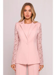 Dámske sako s čipkovanými rukávmi M865 Powder pink - MOE XXL pudrovo-růžová