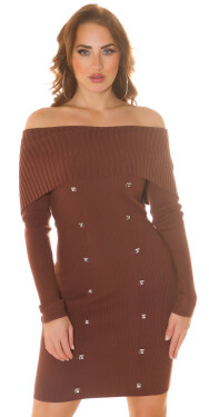 Sexy off-shoulder Knit Dress with Studs Einheitsgroesse