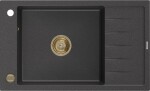 MEXEN/S MEXEN/S - Elias granitový drez 1-miska s odkvapkávačom 795 x 480 mm, čierny kropenatý, zlatý sifón 6511791005-76-G