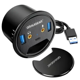Graugear Stolný USB hub / USB hub / 2x USB-A + 1x USB-C / USB 3.0 / audio konektor / O 60 mm (G-THUB-AU-60)