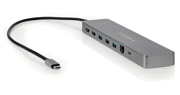 Nedis USB-C multiport adaptér 10 v 1 antracit / USB-C hub / HDMI 2x / RJ45 / SD / USB-A 3x (CCBW64260AT02)