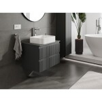 MEXEN/S - Rivel kúpeľňová skrinka pod umývadlo 70 cm s doskou, 2 zásuvky, reliéf, grafit mat 91A20-07047-2-BFFC66