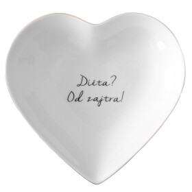 Bella Rose Porcelánový tanierik v tvare srdca s nápisom Diéta? Od zajtra! 16 cm