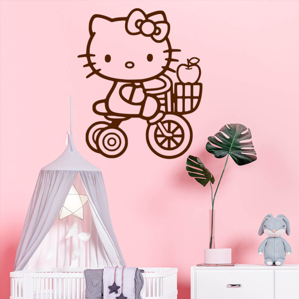 Veselá Stena Samolepka Mačička Hello Kitty Farba: hnědá, Veľkosť: 60 x 49 cm