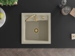 MEXEN/S MEXEN/S - Vito granitový drez 1-miska 520x490 mm, béžová, + zlatý sifón 6503521000-69-G
