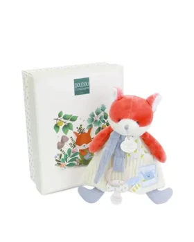 Doudou Darčeková sada Plyšová líška Romarin s úchytom na cumlík 19 cm