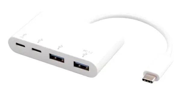ESTUFF USB-C Hub biela / 2 x USB 3.2 Type-A / 2 x USB-C / 4 porty (ES625002)