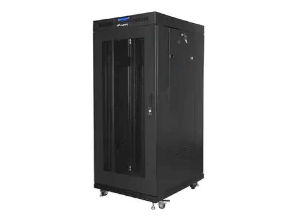 Lanberg Rack 27U/600x600 čierna / Stojanový rozvádzač / 19 "/ Flat pack / Perforované dvere / LCD (FF01-6627-23BL)