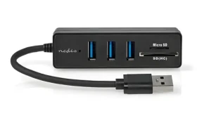 Nedis USB hub 5 portov čierny / USB hub / 3x USB-A / USB 3.2 Gen 1 / 5 Gbps / SD microSD čítačka (CCGB61250BK01)