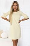 217-12 NEVA Dámske trapézové šaty so zaväzovaním na rukávoch - pastelovo žlté XL