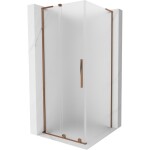 MEXEN/S - Velar L sprchovací kút, posuvné dvere 90 x 90, dekor, ružové zlato 871-090-090-33-60