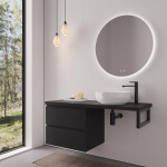 CERANO - Kúpeľňová skrinka Carole - čierna matná + doska pod umývadlo Navira Pro - 36 mm + konzola čierna - 140x46x51,6 CER-606204