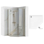 REA/S - Sprchovací kút DIAMOND 90x90 - zlatá + sprchova vanička Diamond, biela KPL-04904