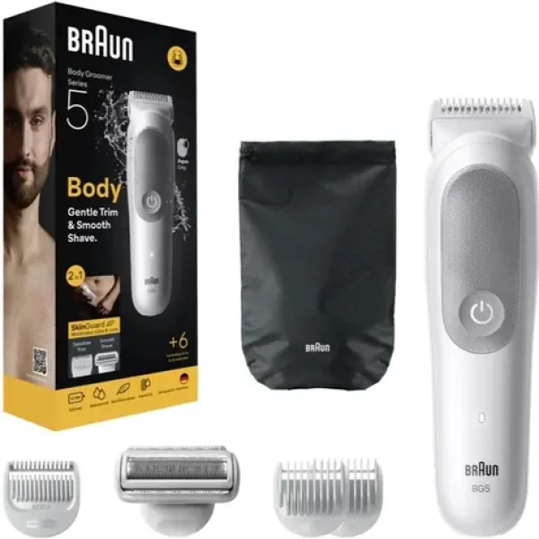 Braun BG5550 svetlo šedá / Zastrihávač / SkinGuard / 100% vodeodolný / 100 min prevádzky / nadstavce 0,5-5 mm (BG5550)