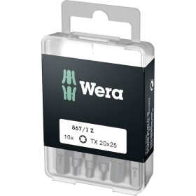 Wera 867/1 Z DIY SiS, 05072408001 bit Torx T 20, nástrojová ocel, legované, vysoko pevné, D 6.3, 10 ks; 05072408001
