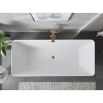 MEXEN/S - Velo Slim voľne stojaca vaňa 170 x 75, biela, sifón a prepad meď kartáčovaná 52811707500-65