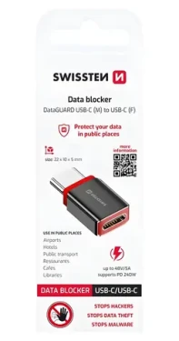 Swissten DataGUARD čierna / Nabíjací adaptér / USB-C na USB-C / blokácia dát (73501220)