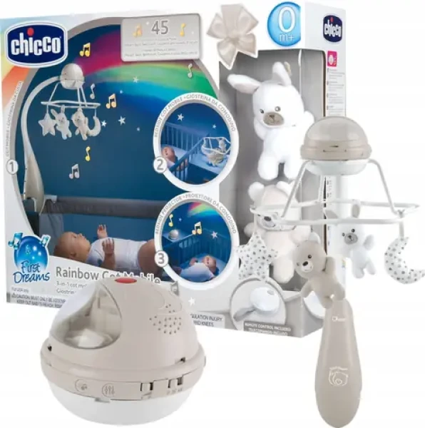 Chicco First Dreams Rainbow Kolotoč 3v1 béžová / diaľkové ovládanie / napájanie 3x AA (00011041000000)
