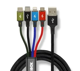 I-Box IKUM4W1 čierna / Nabíjací kábel / 4v1 / 1,2 m / 2 A / Nylon (IKUM4W1CLR)