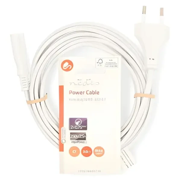 Nedis napájací kábel Euro(M) - IEC-320-C7 3 m biely / Napájací kábel / Priamy / Plochý PVC (CEGL11040WT30)
