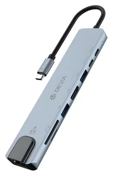 Devia EC706 tmavo šedá / USB Hub / USB-C / 8v1 (6942297125902)