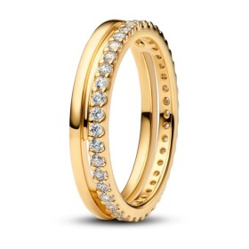 Pandora Pozlátený dvojitý prsteň so zirkónmi Timeless Shine 163799C01 54 mm