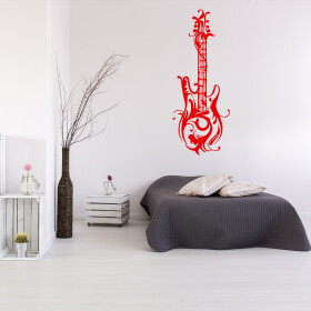 Veselá Stena Samolepka Dizajnová gitara Farba: červená, Veľkosť: 60 x 22 cm