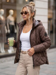 Dámska prechodná bunda s kapucňou, hnedá, FashionStreet TY5772 XXL
