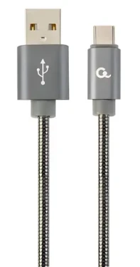 Gembird Cablexpert sivá / Kábel / USB 2.0 A (M) - USB-C (M) / metalická špirála / 1 m (CC-USB2S-AMCM-1M-BG)