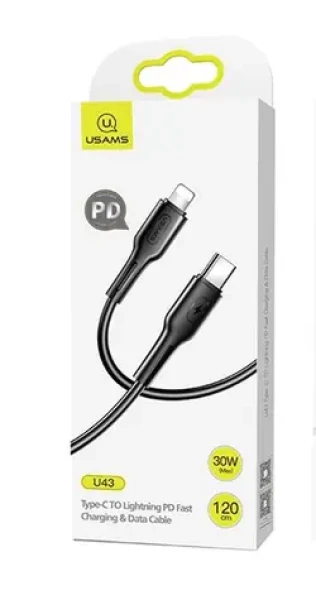 USAMS SJ406 U43 Fast Charging Lightning - Type-C Fast Dátový Kábel 1.2m čierna (6958444984667)