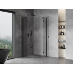 MEXEN/S - Mist sprchovací kút štvrťkruh, krídlové 80 x 80, transparent, čierna 8A33-080-080-70-00