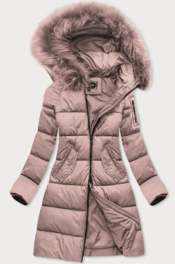 Dámska dlhá zimná prešívaná bunda v staroružovej farbe s kapucňou (7751BIG) odstíny růžové 50