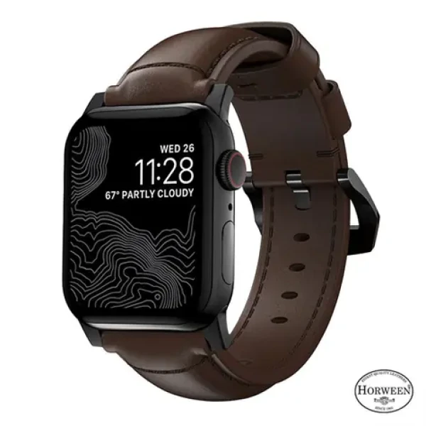 Nomad Traditional Band kožený remienok s čiernymi detailmi pre Apple Watch Ultra (49mm) 8/7 (45mm)/6/SE/5/4 hnedá (NM1A4RBT00)
