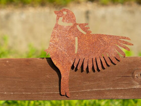 Zahradná dekorácia z cortenu Vrabec 2, 15 × 16 cm