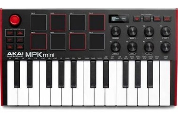 AKAI MPK Mini MK3 Ovládacia klávesnica Pad kontrolér MIDI USB čierno-červená (MPKMINI3)