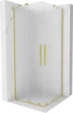 MEXEN/S - Velar Duo sprchovací kút, posuvné dvere 90 x 90, dekor, zlato kartáčovaná 871-090-090-32-55