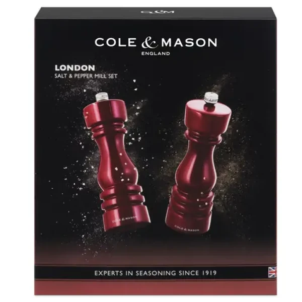 ColeMason London červená Gloss / Sada mlynčekov na soľ a korenie / bukové drevo / 18 cm / darčekové balenie (H233101)
