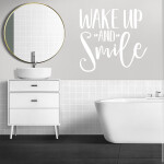 Veselá Stena Samolepka Nápis Wake up and Smile Farba: šedá, Veľkosť: 100 x 93 cm