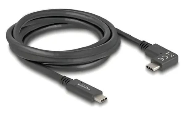 DeLock USB-C 5 Gbps 2 m / USB kábel / USB-C - USB-C / PD 60 W / DP Alt Mode 4K60Hz / 1x rovný, 1x zahnutý konektor (80038)