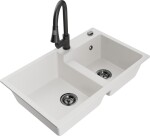 MEXEN/S MEXEN/S - Tomas granitový drez 2-bowl vrátane batérie Elia, biela 6516-20-670101-70