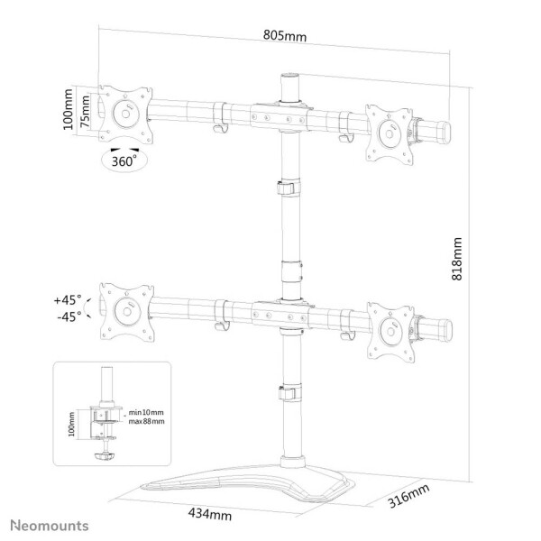 Neomounts Stoján na 4 monitory 10" - 27" (NM-D335D4BLACK)