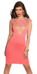 Sexy KouCla sheath dress with golden lace CORAL