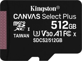 Kingston Canvas Select Plus MicroSD 512 GB Class 10 UHS-I/U3 A1 V30 (SDCS2/512GBSP)