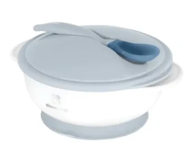 KikkaBoo Miska s prísavkou, viečkom a lyžičkou s tepelným senzorom Blue / Vhodné pre deti od 4 mesiacov (31302040126KB)