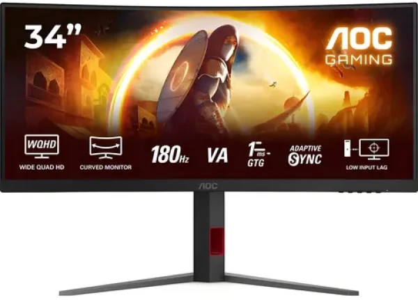 34" AOC CU34G4 čierna / Monitor / Fast VA / 3440x1440 / 21:9 / 180Hz / 1ms / 300cd-m2 / HDMI + DP / VESA (CU34G4)