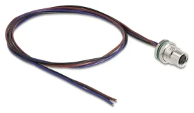 DeLock M8 3 Pin čierny / Kábel / M8 zásuvka, A-kódovanie / montážny panel / 0,5 m (80146)