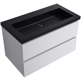 CERANO - Kúpeľňová skrinka Carole - biela matná + umývadlo z lit. mramoru Ovo - čierna matná - 100,5x53x46,5 CER-979921
