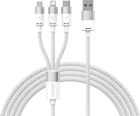 Baseus CAXS000002 Kábel USB-A (M) - Micro-USB (M) amp; USB-C (M) amp; Lightning (M) 1.2 m biela (CAXS000002)