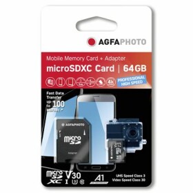 AGFAPHOTO MicroSDXC Professional 64GB + Adaptér / R: 100 MB/s / W: 50 MB/s / Class V30 (10616)